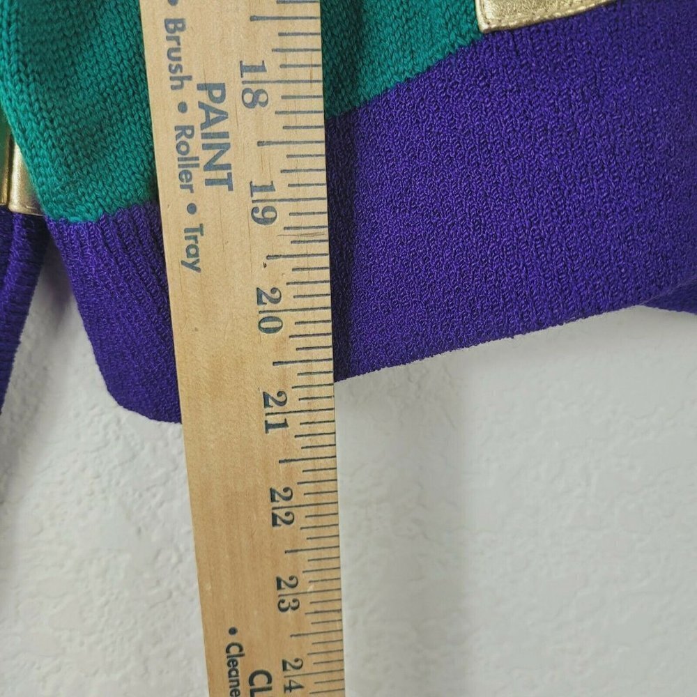 St. John Separates Cropped Sweater Small Color Block Royal Purple Gold Designer - Picture 5 of 12